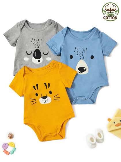 KUCHIPOO Infants 3-Pcs
                    Pure Cotton Bodysuits