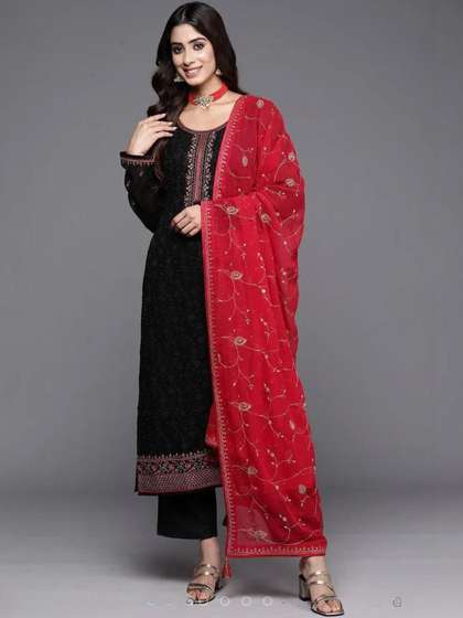 Sitara Styles
                          Women Ethnic Motifs Embroidered Regular Thread
                          Work Kurta with Trousers & With Dupatta