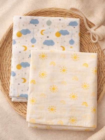 Nauti Nati Infant Girls
                    Set Of 2 Printed Muslin Pure Cotton Swaddles