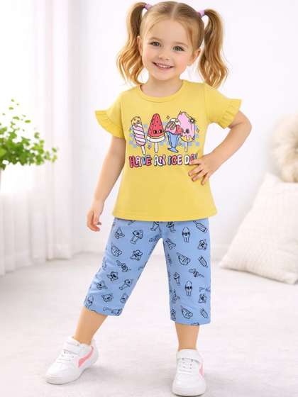 KIDSCUTE Unisex Kids
                      Printed T-shirt with Capris