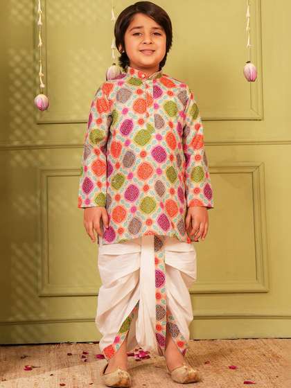 Aj DEZInES Boys Ethnic
                    Motifs Printed Regular Pure Cotton Kurta with Dhoti
                    Pants