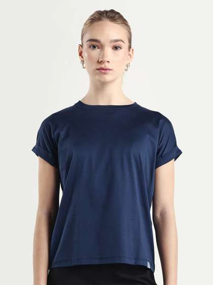 RAREISM Women Navy
                        Plain Relaxed Fit Half Sleeve Crew Neck T-Shirt