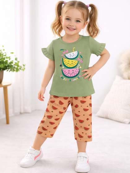 KIDSCUTE Unisex Kids
                      Printed T-shirt with Capris