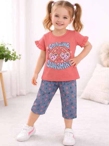 KIDSCUTE Unisex Kids
                      Printed T-shirt with Capris
