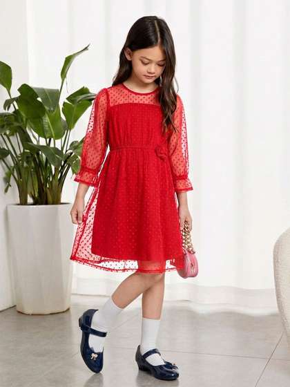 Purple United Kids Fit
                    & Flare Girls Sheer Mesh Overlay Airy Comfort
                    Fabric Cotton Dress