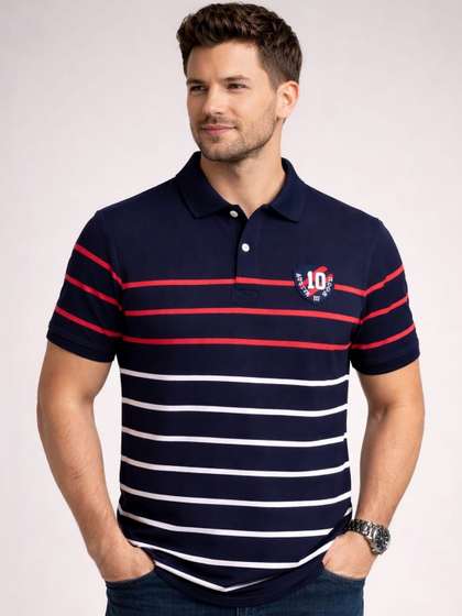 Austin wood Men
                      Striped Polo Collar T-shirt