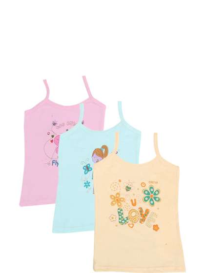 PARYAG Girls Pack Of 3
                    Printed Cotton Non Padded Camisoles