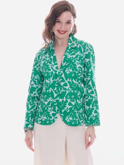 Virgio Printed
                          Pure Cotton Notched Lapel Long Sleeves Blazers
                          For Women