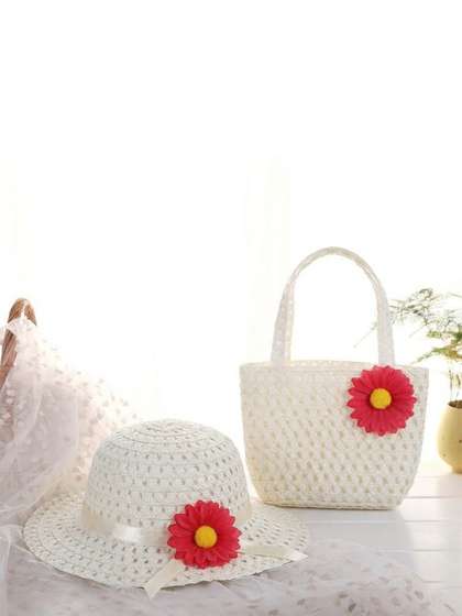 Babymoon Set of 2 Baby
                    Girls Sunflower Straw Sun Hat With Sling Purse
                    Handbag