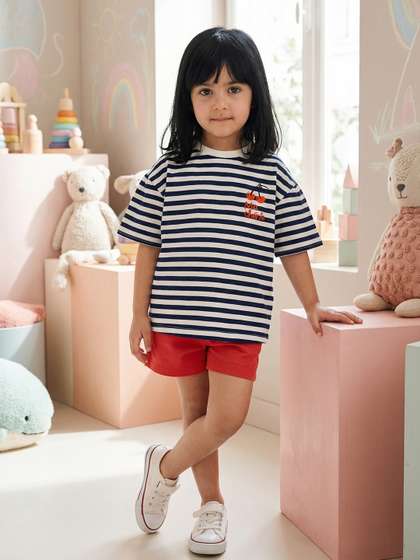 mothercare Girls Striped
                    Applique T-shirt