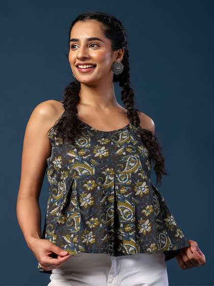 HERE&NOW Print
                          Block Print Cotton Crop Top