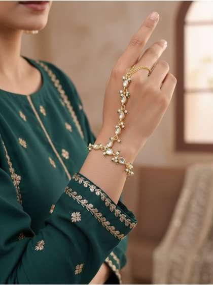 Hitarh Gold Plated
                        Kundan Studded Hathphool Bracelet