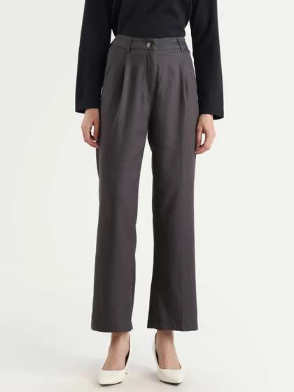 RAREISM Women Grey
                      Wide Leg Fit Plain Trouser