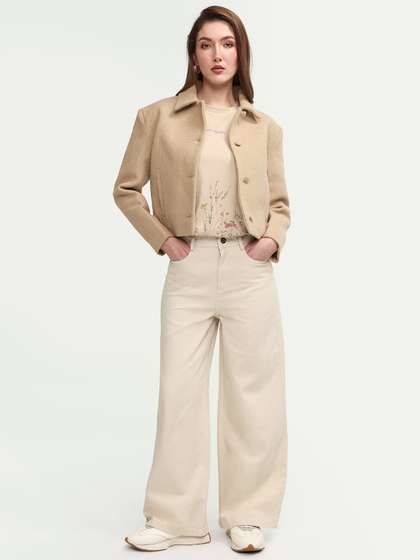 RAREISM Women Beige
                        Wide Leg Fit Plain Trouser