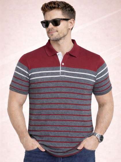 Austin wood Men
                        Striped Polo Collar T-shirt