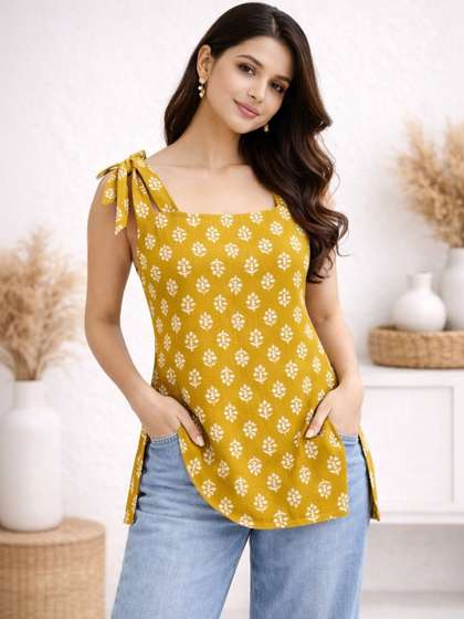 Adyavastram Ethnic
                        Motifs Printed Square Neck Pure Cotton Kurti