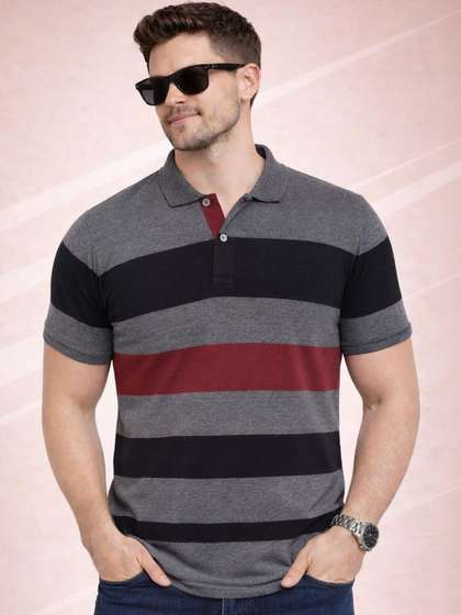 Austin wood Men
                      Striped Polo Collar T-shirt