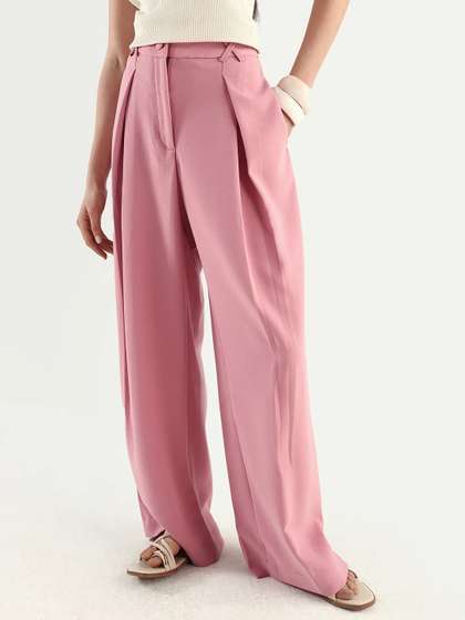RAREISM Women Pink
                        Wide Leg Fit Plain Trouser