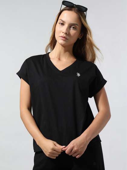 U.S. Polo Assn. Women
                      Women Brand Logo V-Neck Roll-Up Sleeves T-shirt