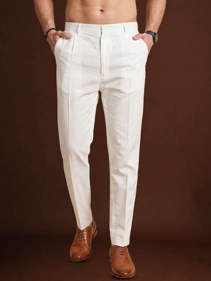 House of Pataudi Men
                      Slim Fit Mid-Rise Silk Blend Casual Trousers
