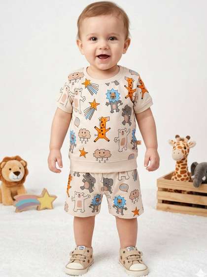 KINDLE Unisex Kids
                        Printed T-shirt with Shorts