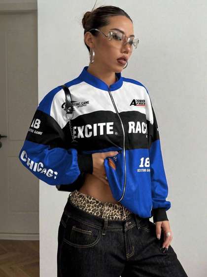 StyleCast Women
                        Graphic Printed Mandarin Collar Long Sleeves
                        Bomber Jacket