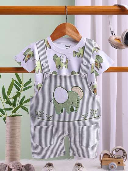 Toonyport Girls Cotton
                    Straight Leg Short Dungarees With T-shirt