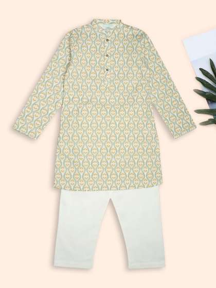 indus route by
                    Pantaloons Boys Ethnic Motifs Printed Regular Pure
                    Cotton Kurta with Trousers