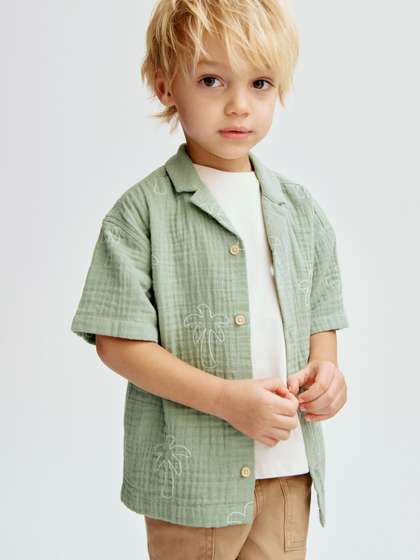 H&M
                          Embroidered Muslin Resort Shirt