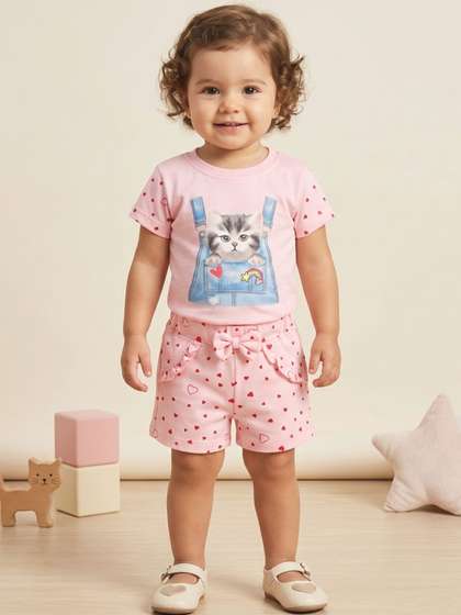 KINDLE Girls Printed
                      T-shirt with Shorts