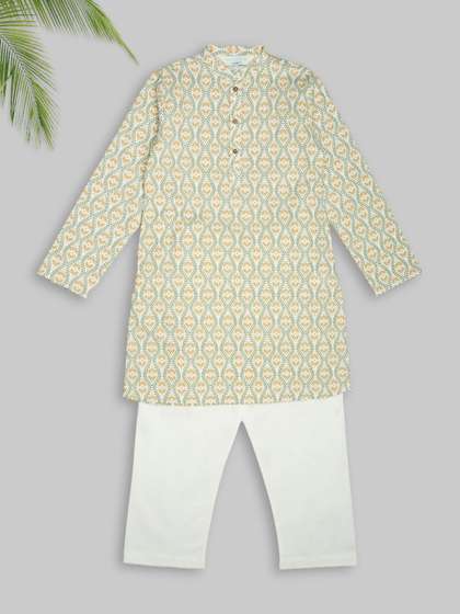indus route by
                      Pantaloons Boys Ethnic Motifs Printed Regular Pure
                      Cotton Kurta with Pyjamas