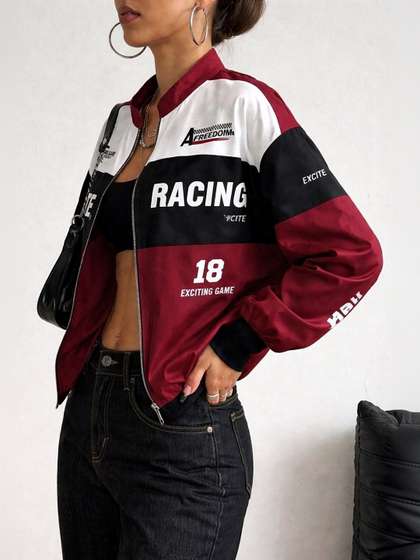 StyleCast Women
                        Colourblocked Crop Bomber with Patchwork Jacket