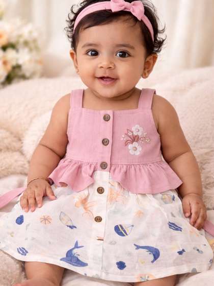 LITTLE APPLE Girls Print
                    Organic Cotton Peplum Dress