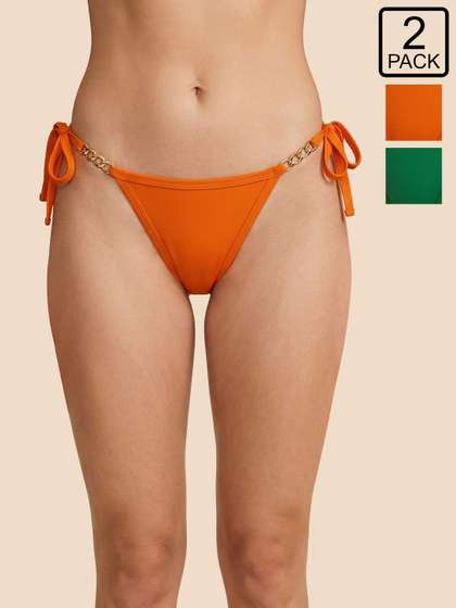 SELFCARE Women Pack
                        Of 2 Tie-Ups Low-Rise Bikini Briefs With Side
                        Metal Chain