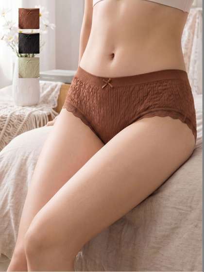 Amber Knots Women
                        Pack of 3 Self Design Lace Cotton Basic Briefs