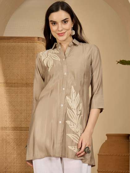 Sangria Embroidered
                        Shirt Collar A-Line Kurtis