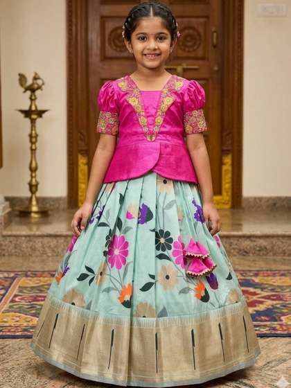 BAESD Girls Embroidered
                    Thread Work Ready to Wear Lehenga &