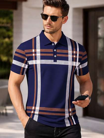 THE BEETEL HOUSE Men
                        Striped Polo Collar T-shirt