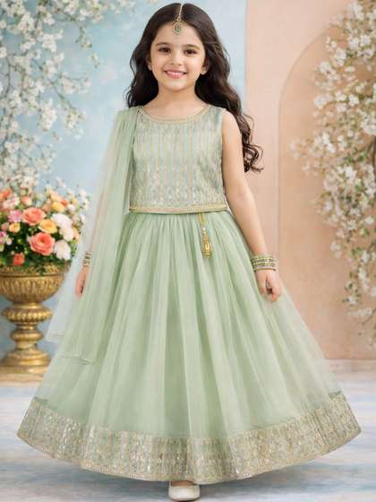 KALINI Girls
                          Embellished Sequinned Ready to Wear Lehenga
                          & Blouse With Dupatta