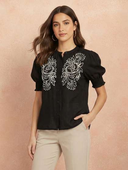all about you Floral
                        Embroidered Puff Sleeve Pure Cotton Casual Top