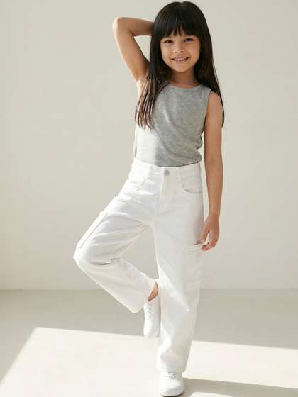TALES & STORIES
                    Girls Lycra White Barrel Fit Casual Ankle Length
                    Jeans