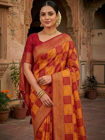 KALINI Woven Design
                        Zari Cotton Chanderi Foil Print Saree