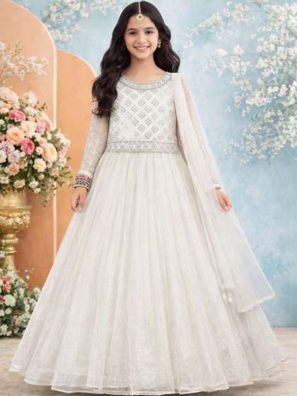 KALINI Girls
                      Embellished Sequinned Semi-Stitched Lehenga &
                      Blouse With Dupatta