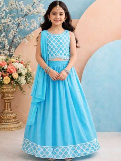 KALINI Girls Embroidered
                    Thread Work Ready to Wear Lehenga & Blouse With
                    Dupatta