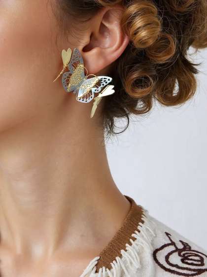 OMID Artificial
                        Stones Studded Butterfly Shaped Drop Earrings
