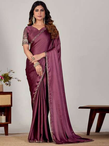 K 5 Fashion
                        Embellished Embroidered Satin Fusion Ikat Saree