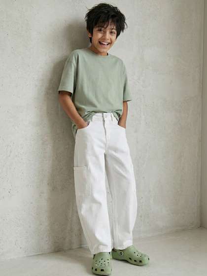 TALES & STORIES Boys
                    Lycra White Barrel Fit Casual Ankle Length Jeans