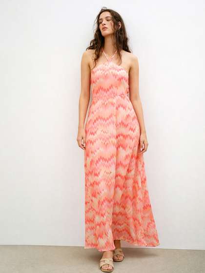 SASSAFRAS Print
                        Halter Neck Maxi Dress