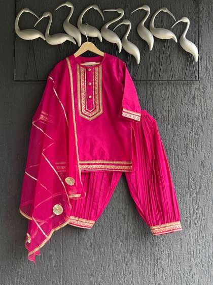The Little Tales Girls
                    Ethnic Motifs Embroidered Regular Gotta Patti Kurta
                    with Patiala & With Dupatta
