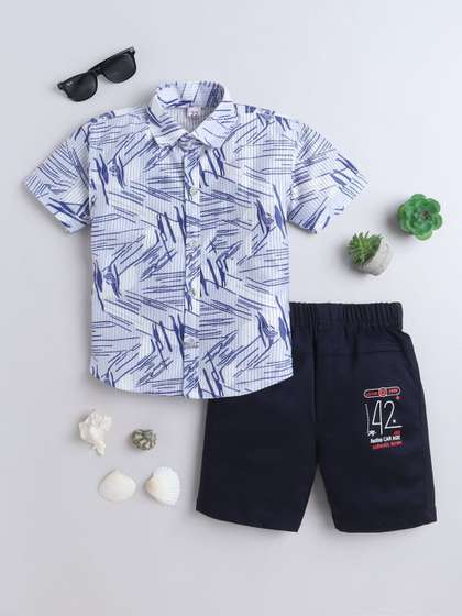 Sangria Boys Abstract
                    Printed Shirt & Shorts Clothing Set